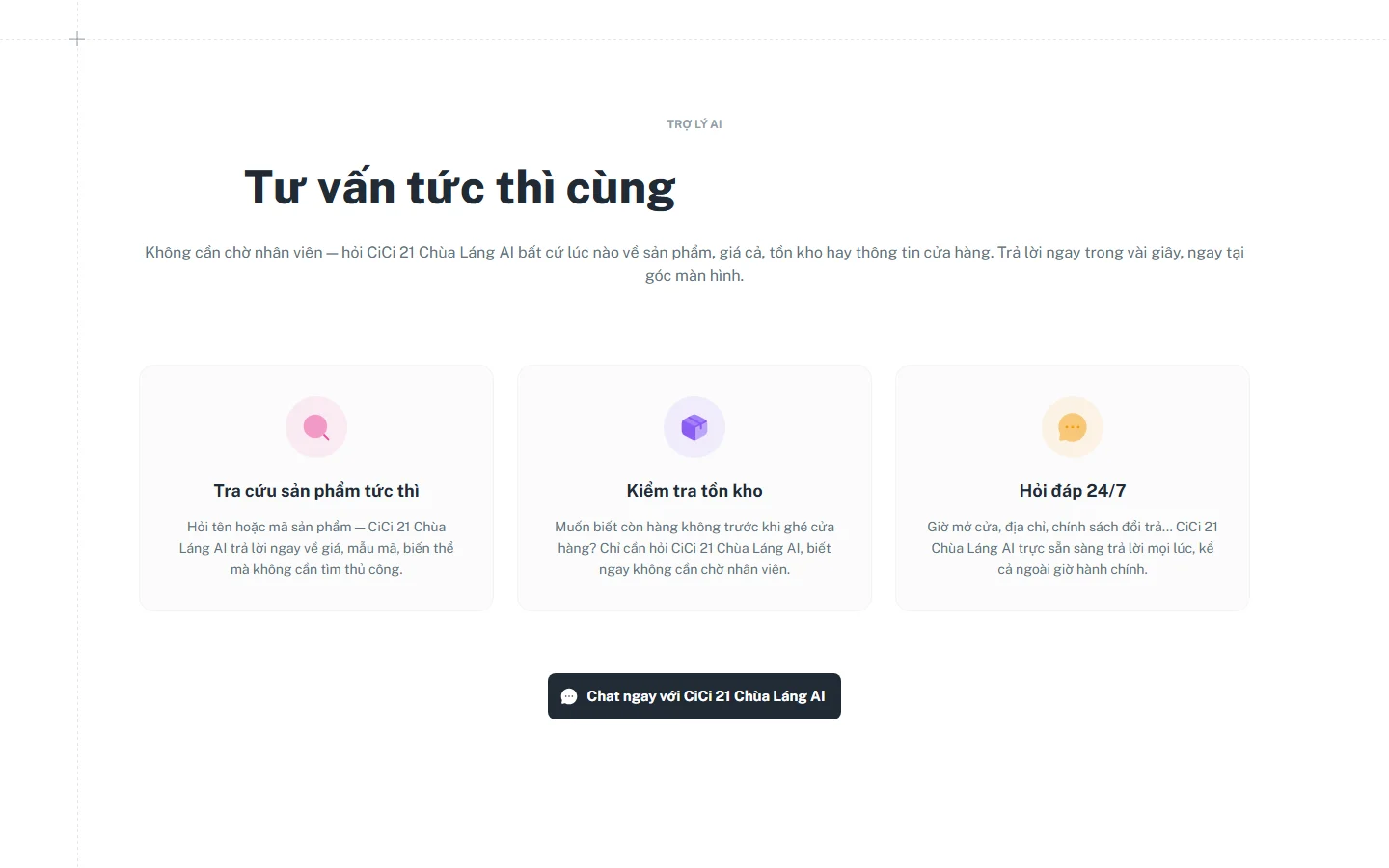Trợ lý AI trên storefront: tra sản phẩm, kiểm tra tồn kho, hỏi đáp 24/7